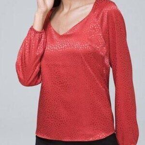 White House | Black Market Burnt Red Orange Jacquard Blouse Size M